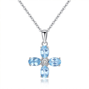 Collier avec pendentif en forme de fleur en pierre naturelle, coupe ovale simple, 4x6mm, en argent Sterling 925, bijoux pour la saint-valentin, cadeau d'anniversaire - Product Image 1
