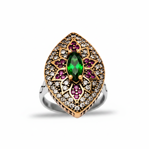 Amethyst And <b>Emerald</b> CZ Stone Marquise Ottoman Authentic <b>Rings</b> Wholesale Turkish 925 Sterling <b>Silver</b> Jewelry Handmade <b>Ring</b> - Product Image 2