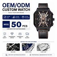 Montre chronographe à quartz pour homme CRRJU 2313 personnalisée, bracelet en cuir, cadran noir, étanche, sportive, avec calendrier lumineux, OEM ODM