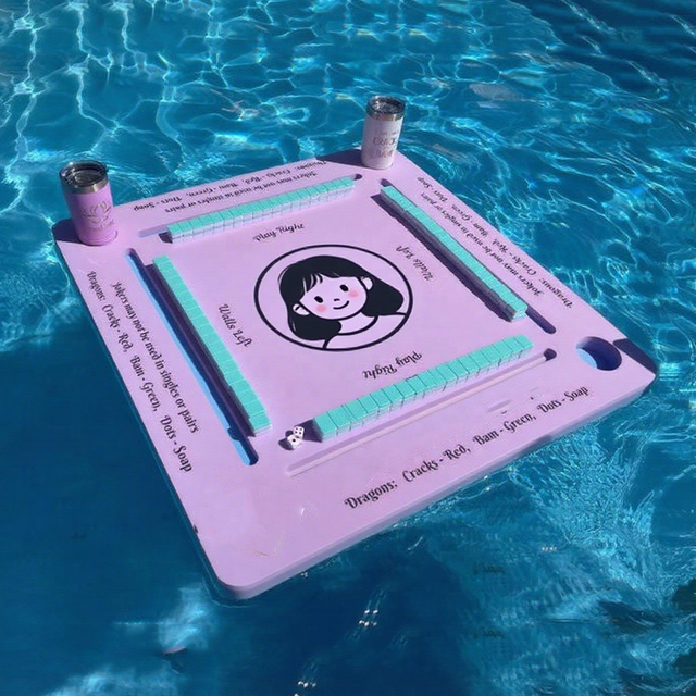 Custom Color/Size/Logo Mah Jongg Floating Table 35.5" Square Beach Pool Mahjong Tray Built-in Grooves