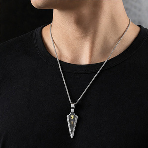 yunnique Horus Eye Ankh Spearhead <b>Titanium</b> Steel Pendant Men's Necklace Stainless Steel Geometric Design Gift Jewelry - Product Image 4