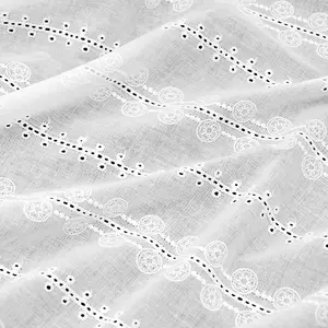Weiße Baumwolle Voile Öse Stickerei Spitze Stoff für Bluse Kleid Vorhang