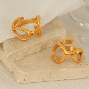 Geometric <b>Ring</b> Irregular Shape Asymmetrical C <b>Opening</b> Unisex Daily Jewelry Gold Silver Tone - Product Image 3