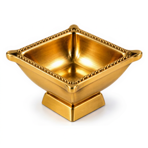 Handcrafted Brass Square Diya Decorative <b>Oil</b> <b>Lamp</b> Traditional Puja Deepak Aarti Prayer Light Beaded Rim Pedestal Home - Product Image 1