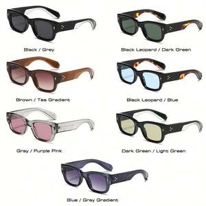 Lunettes de soleil carrées UV400 personnalisées avec logo, style vintage, rivets, branches larges, punk, bicolores, pour hommes et femmes - Product Image 3