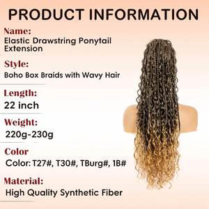 Boho Braiding Drawstring Ponytail 22 Inch Synthetic Fiber Bohemian Style Pony Tails BOHO Ponytail Fluffy Box Braiding Ponytail - Product Image 2