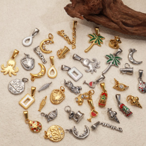 Breloques de plage imperméables |   Breloques en acier inoxydable plaqué or PVD 18 carats, motifs coquillages, étoiles de mer, tortues, homards, poissons et <span class=keywords><strong>soleil</strong></span>, pour la création de bijoux DIY - Product Image 5