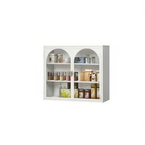 Armoire murale moderne avec porte en verre, 27,56 pouces, blanche, rangement à trois niveaux, entrée de cuisine, modèle D0100HP358V - Product Image 1
