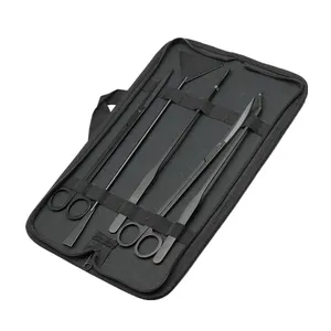 Juego de 5 herramientas de tijera y pinzas de mango largo para plantas acuáticas vivas de acuario, color negro titanio, Pakistán - Product Image 1