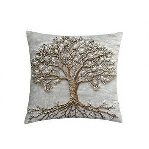 Housse de coussin moderne carrée imprimée 2D en peluche courte, personnalisable avec fermeture éclair, motif Arbre de Vie, luxe simple, pour salon - Product Image 3
