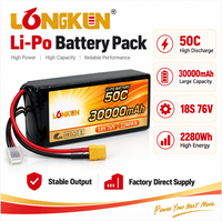 Batterie LiPo Longkun 18S 76V 30000mAh 50C 2280Wh à décharge élevée pour drone UAV, batterie polymère au lithium OEM ODM