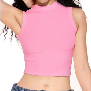 Women's Women's Party Wear Ribbed Crop <b>Tops</b>, Sleeveless <b>Mock</b> <b>Neck</b> Tank <b>Tops</b> for Summer Clothes Womens tank <b>Top</b> - Product Image 3