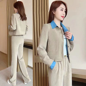 Women's Corduroy Suit Set Long Sleeve Top Wide Leg Pants Purple Casual Anti-Wrinkle Two Piece Outfit JN8221 - Product Image 3