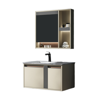 Meuble-lavabo mural flottant de luxe moderne crème OEM avec miroir LED intelligent et vasque en céramique pour projets hôteliers
