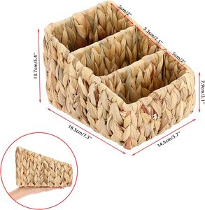 Support de télécommande rustique à 3 compartiments caddy panier de rangement en jacinthe d'eau rangement pour télécommande paniers de rangement décoratifs - Product Image 2