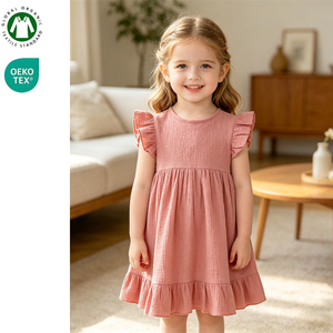 <span class=keywords><strong>Abito</strong></span> da Principessa per Bambine <span class=keywords><strong>in</strong></span> <span class=keywords><strong>Cotone</strong></span> 100% Organico con Motivo Uniforme e Tecnica <span class=keywords><strong>di</strong></span> Tintura Semplice, Grazioso Orlo a Volant - Product Image 1