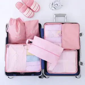 Полиэстер Розовый Цвет Органайзер для чемодана, 6 шт. в комплекте, костюмы сумки для хранения багажа упаковочная коробка с логотипом