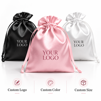 Pochette en satin blanc avec logo pour extensions capillaires, sac de rangement à cordon pour bijoux, tresses et perruques
