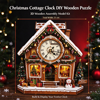 Jam Dinding Cottage Natal Modern DIY Model Kit Puzzle Kayu 3D Rumah Kue Jahe Detail Cetak Dekorasi Rumah yang Dipasang di Dinding