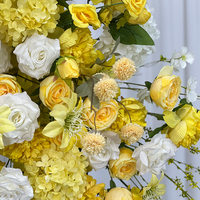 Rangkaian Bunga Mawar dan Hydrangea Buatan Tangan dari Sutra Buatan Warna Kuning, Sempurna untuk Latar Belakang Pernikahan dan Dekorasi Meja