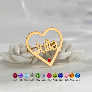 Broche personnalisée YBcustom en forme de cœur avec pierre de naissance des 12 mois et strass, bijou unisexe, cadeau d'anniversaire - Product Image 1