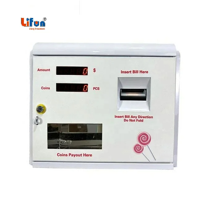 LiFun LF-ATM-722 Mini Tabletop Metal Coin Dispenser Wall-Mounted Coin Exchange Machine Advertisement Function Crane Machine