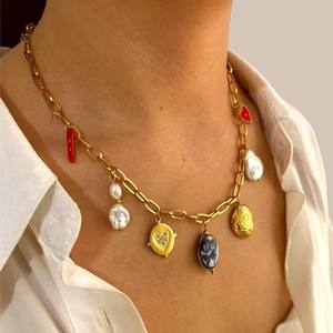 YF6297 Joyería de Moda para Playa y Océano, Cadena de Acero Inoxidable, Chapado en Oro de 18k, Collar Personalizado con Colgante de Perla y Amor para Mujer - Product Image 4