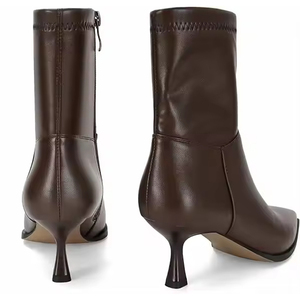 Bottines à talons bas OEM pour femmes Pieds extra larges Bottines à bout pointu mode de haute qualité avec fermeture éclair latérale - Product Image 2