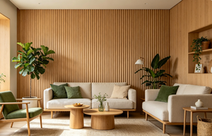 Moderne Wasserdichte 3D Geriffelte WPC Wandpaneele Akustische Holzfurnier-Verkleidung Dekorative Innenraum-Lamellenplatten für Hotel TV-Hintergrund Zuhause - Product Image 4