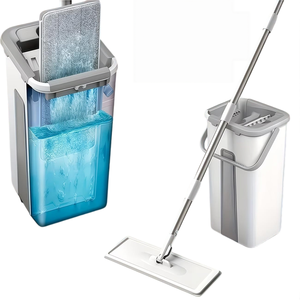 Serpillère en microfibre avec seau, essorage mains libres, tête de serpillère réutilisable, composants en plastique, auto-essorage pour sols en carrelage et en bois à la maison - Product Image 1