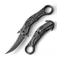 9-Zoll Karambit Klappmesser mit Drachen-Gravur am Ringgriff, 3Cr13 Stahl, Titan-Beschichtung, Mehrfarbiger Clip, EDC Camping-Werkzeug, OEM