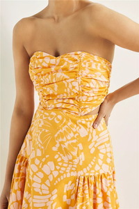 2022 Summer Casual Elegant Custom Sexy Women Hollow Out Backless <strong>Yellow</strong> Printed <strong>Maxi</strong> <strong>Dress</strong> - Product Image 2