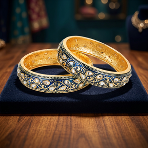 Venta al por mayor: Los más vendidos, clásicos brazaletes Meenakari chapados en oro antiguo, sin níquel ni plomo, de 2 piezas, con cristales y diamantes de imitación 213229 - Product Image 2