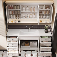 Meuble-lavabo de salle de bain moderne pour villa, 48-92 pouces, simple/double vasque, personnalisable, sur pied, intelligent, anti-buée, écologique, résistant à l'eau