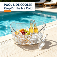 Seau à glace transparent en plastique de 6,5 L avec double poignée, idéal pour refroidir bière, vin et champagne lors de fêtes et bars (vente en gros)