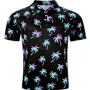 Polo homme noir imprimé à manches courtes, respirant, décontracté, en polyester tissé - Product Image 1