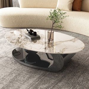 <span class=keywords><strong>Table</strong></span> <span class=keywords><strong>Basse</strong></span> Ovale de Luxe en Marbre Doré, Design Moderne, pour Salon, Grande <span class=keywords><strong>Table</strong></span> Centrale en Pierre et Acier Inoxydable - Product Image 4