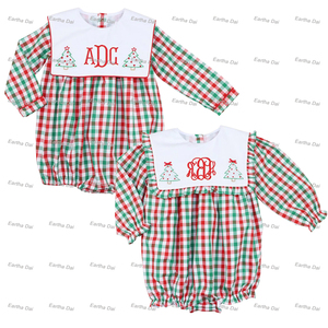 Conjuntos de ropa de bebé conjuntos de Navidad a juego familia tejido Gingham Bubble Romper niños ropa de invierno vestidos para niñas - Product Image 5