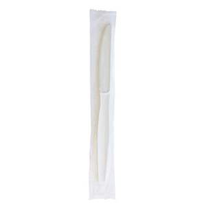 Boardwalk 1,000 Count Disposable Plastic White CPLA Cutlery Modern Heavyweight Wrapped <b>Knife</b> 7.48\" <b>Long</b> Polystyrene Rigid Food - Product Image 2