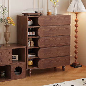 French Retro Solid Wood Five <b>Drawer</b> Chest Storage Cabinet Living Room Bedroom Sideboard Vintage Style Ash Wood Cabinet - Product Image 4