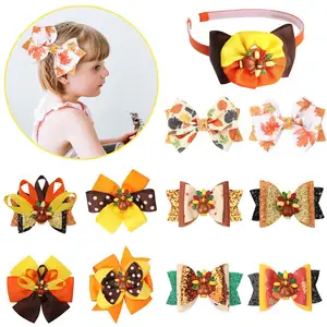 Thanksgiving Holiday Hair Bows With Clips Kids Girls Hair Accessories