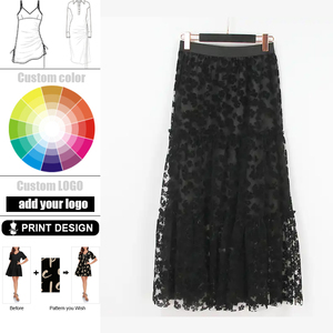 Gonna nera floccata in maglia yindia da donna gonna lunga Casual <span class=keywords><strong>a</strong></span> <span class=keywords><strong>vita</strong></span> <span class=keywords><strong>alta</strong></span> floreale per abito trasparente in stile Vintage - Product Image 5