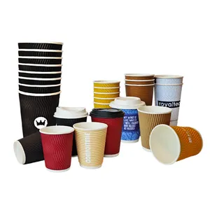 Takeout Biodegradables Embossed Disposable Double Wall Custom Logo Hot Coffee Paper Cup With Lids For Drinks