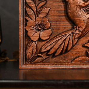 Panel de Arte Mural de Madera Tallado a Mano con Colibrí y Flores, Placa Decorativa Rústica con Relieve Natural, Decoración para el Hogar al por Mayor - Product Image 5