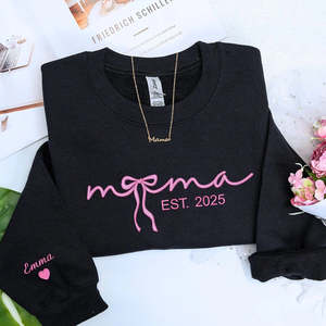 Sudadera o Sudadera con capucha bordada de mamá con lazo de coqueta y nombres de niños en la manga Regalo personalizado para el día de la madre de mamá - Product Image 2