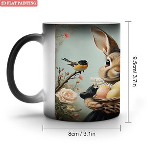 Taza de Cerámica de 11 oz, Color Negro Escarchado, Cambia de Color con el Calor, para Sublimación, con Diseño de Conejo de Pascua, Pintura Plana 2D - Product Image 1