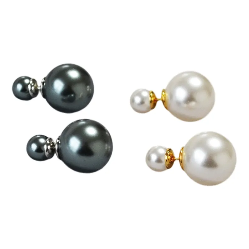 Women's Double Big & Small Imitation Pearl Stud Earrings Simple Ball Wedding & Party Jewelry for Birthday Christmas Gift Friends