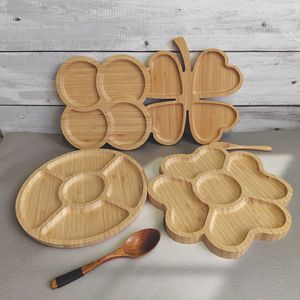 Plateau rond en bambou japonais à cinq compartiments, plateau de luxe en bois pour fruits secs et assiette à collation pour enfants, idéal pour la cuisine ou les fêtes - Product Image 5