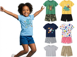 Conjuntos de Camiseta y Pantalones Cortos para Niños, Colores Variados, Estampados de Dibujos Animados, Ropa de Verano para Bebés Niños y Niñas, Hecho en China, Modelo 2026.5 - Product Image 4