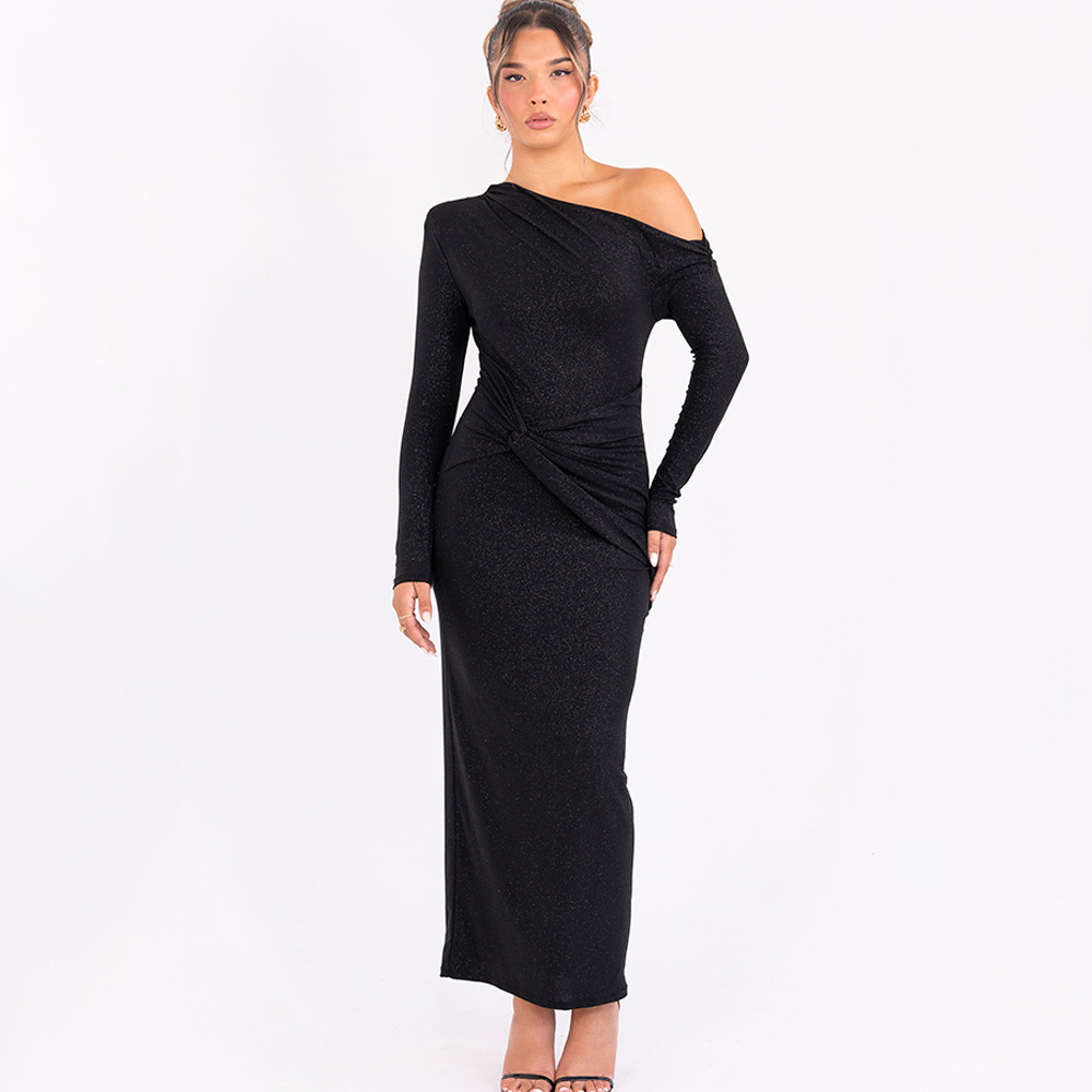 long fitted dress casual Casual Chic Style Long Sleeve Ribbed Knit Midi Dress